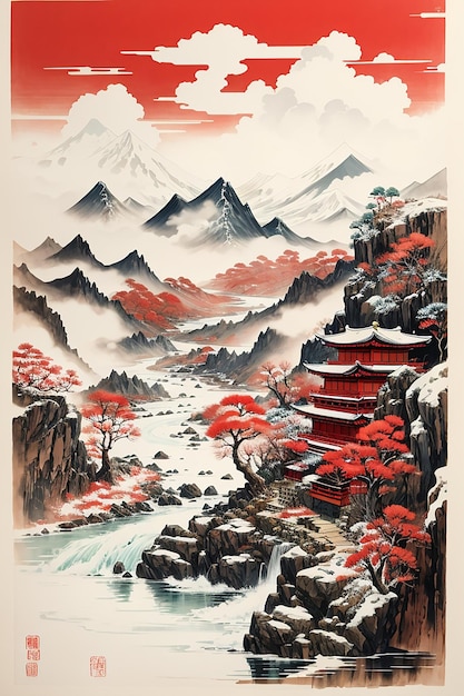 Foto hintergrund in japanischer aquarell-stil