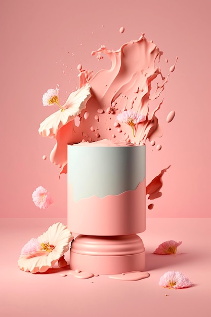 Hintergrund kosmetische Produktwerbung Podium Blumenpastellsockel Generative KI