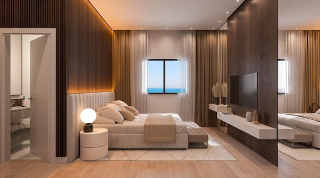 Hintergrund Luxuriöses Schlafzimmer mit maßgeschneiderten und entworfenen Möbeln für Häuser und Hotels