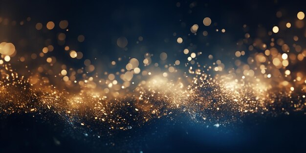 Hintergrund mit abstrakten dunkelblauen und goldenen Partikeln Hintergrund war mit Bokeh-Partikeln aus dem goldenen Weihnachtslicht bedeckt Generative KI