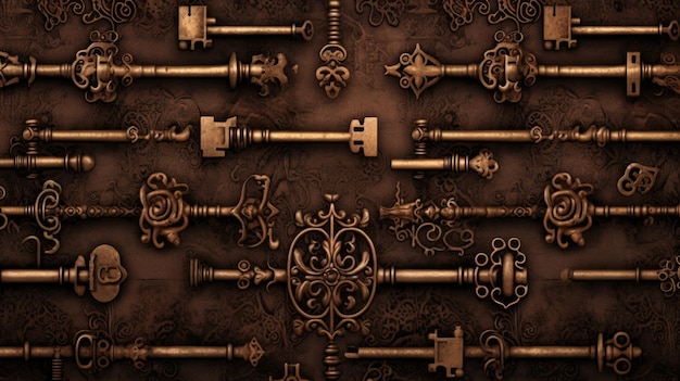 Hintergrund mit antiken alten Schlüsseln in Mocha-Farbe