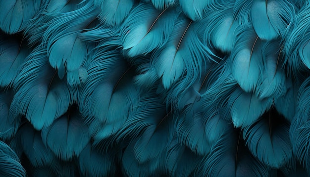 Hintergrund mit blauer Federtextur mit komplizierter digitaler Kunst und prominenten großen Vogelfedern