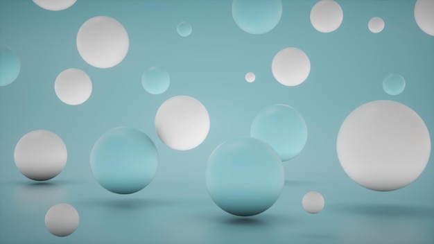 Hintergrund mit blauer und weißer Blasenparty Hintergrundbanner auf der Website Sphere 3D Rendering