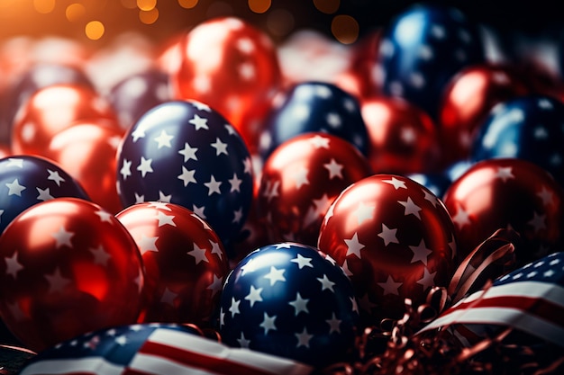 Hintergrund mit bunten Luftballons, amerikanische Flagge
