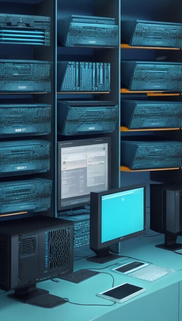 Hintergrund mit Computern und Ordnern