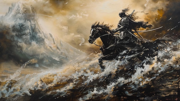 Hintergrund mit einem Ritter, der auf einem Pferd reitet