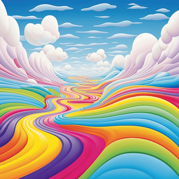 Hintergrund mit farbenfrohen Wellen, Himmel und Wolken, Regenbogenwandpapier