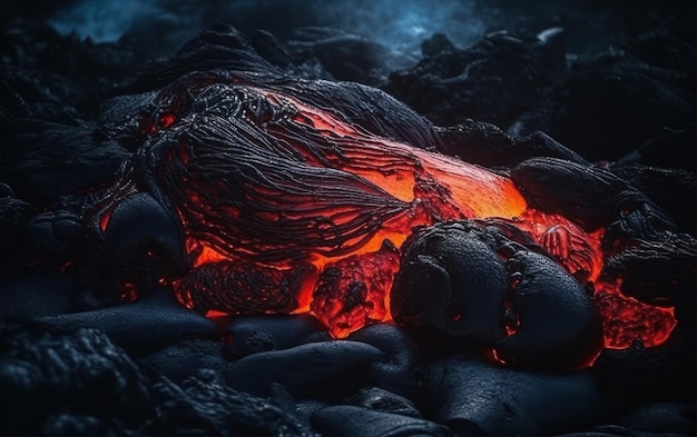 Hintergrund mit glühend heißer roter geschmolzener Lava nach einem Vulkanausbruch