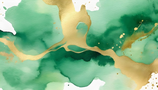 Hintergrund mit grünem und goldenem Aquarellmuster