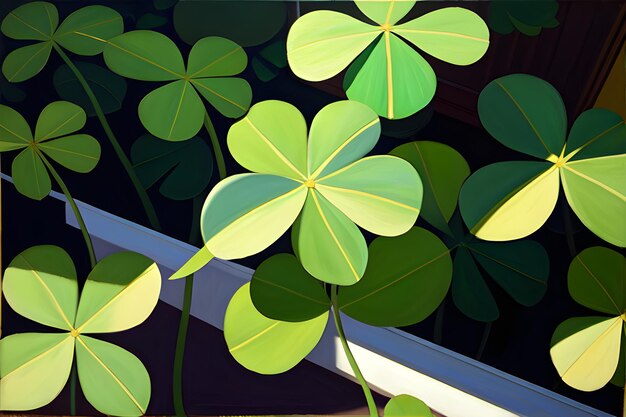Hintergrund mit grünen Kleeblättern für St. Patricks Day Kleeblatt-Vermögenssymbol Generative KI