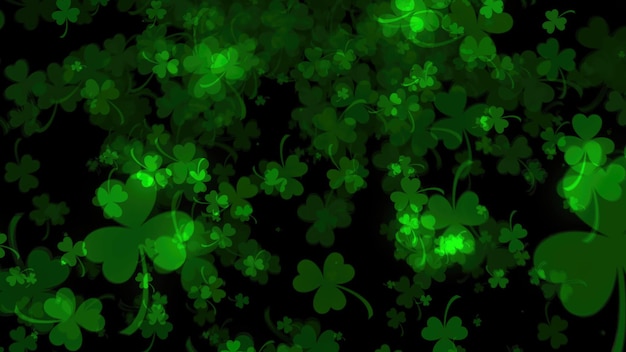 Hintergrund mit hellblättrigem Grünklee und Shamrock auf schwarzem 3D-Rendering