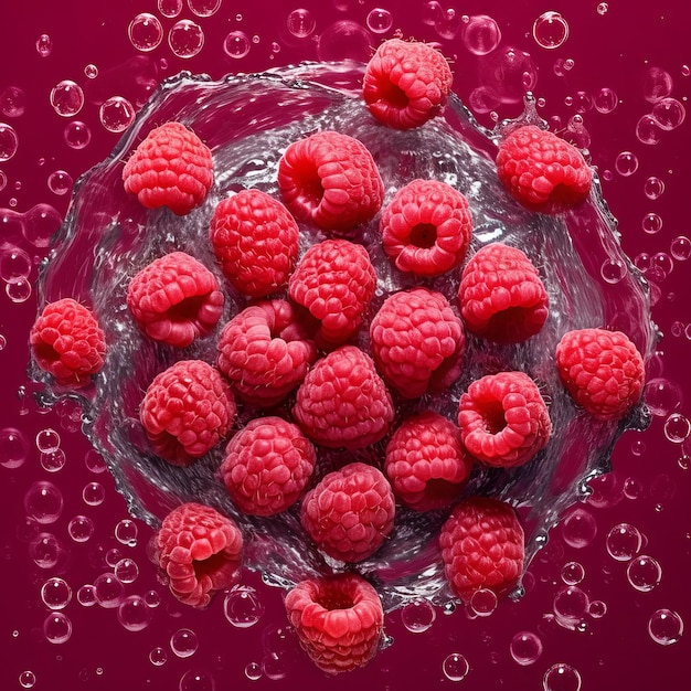 Hintergrund mit Himbeeren und Wasser Generative KI