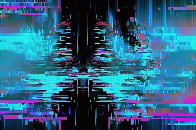 Hintergrund mit interlaced digitalem Glitch- und Verzerrungseffekt. Futuristisches Cyberpunk-Design. Retro-Futurismus-Webpunk-Rave-Cyberpunk der 80er und 90er