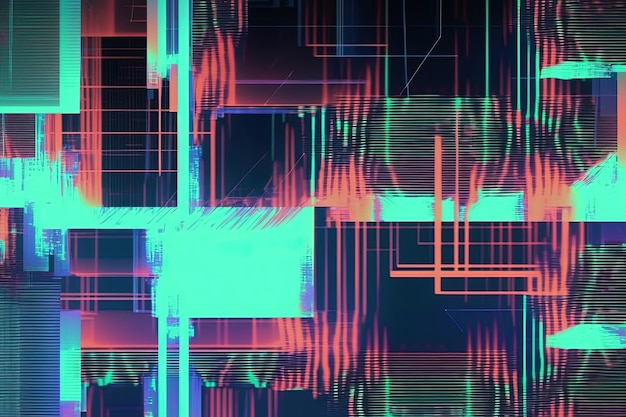 Hintergrund mit interlaced digitalem Glitch- und Verzerrungseffekt. Futuristisches Cyberpunk-Design. Retro-Futurismus-Webpunk-Rave-Cyberpunk der 80er und 90er