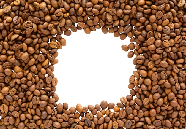 Hintergrund mit Kaffeebohnen mit Kopienraum in der Mitte