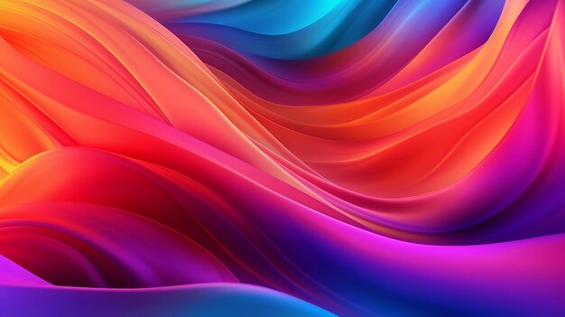 Hintergrund mit mehrfarbigen, abstrakten Regenbogenwellen im Neon-Farbverlauf, die ein optisch fesselndes und lebendiges Display schaffen, das jedem Design oder jeder Komposition eine dynamische und energetische Note verleiht
