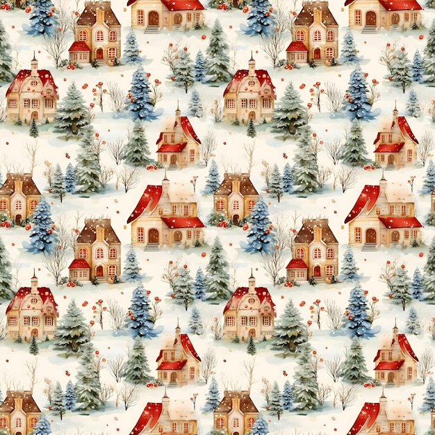 Hintergrund mit nahtlosem Muster im Weihnachtsdorf