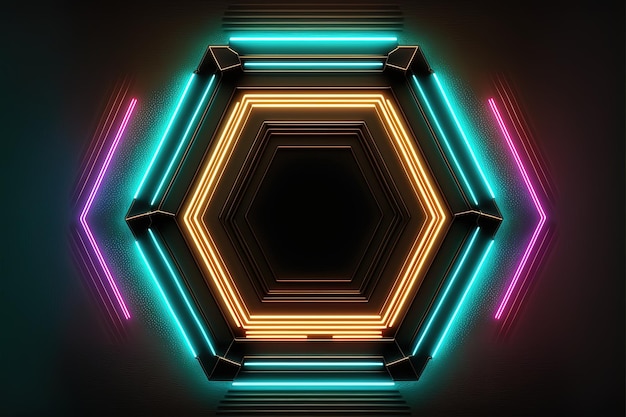 Hintergrund mit Neonlichtern in achteckiger Form. AI digitale Illustration