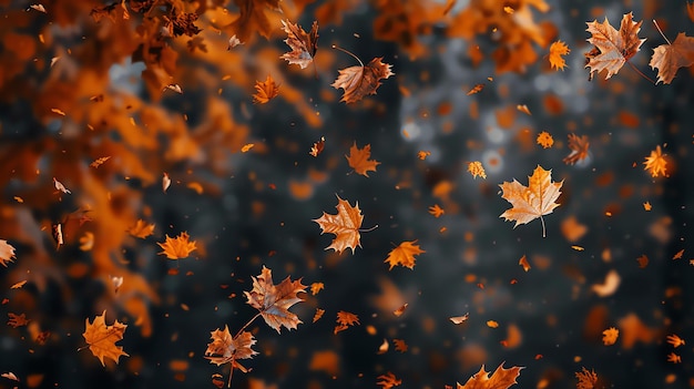 Foto hintergrund mit orangefarbenen herbstblättern, die herunterfallen