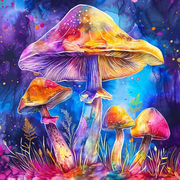 Hintergrund mit psychedelischen Pilz-Wasserfarben