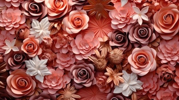 Hintergrund mit verschiedenen Blumen in der Farbe Copper Rose