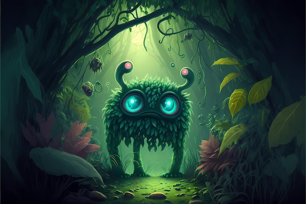 Hintergrund Monster mystische Waldillustration, Landschaft im Cartoon-Stil, für die Spielentwicklung