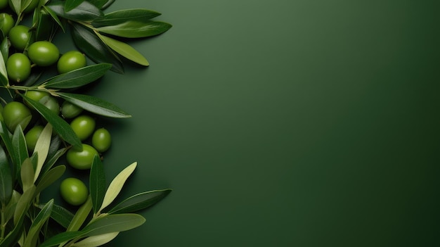 Foto hintergrund olivenzweig auf grünem hintergrund grüne oliven olivenöl grünes banner generative ki