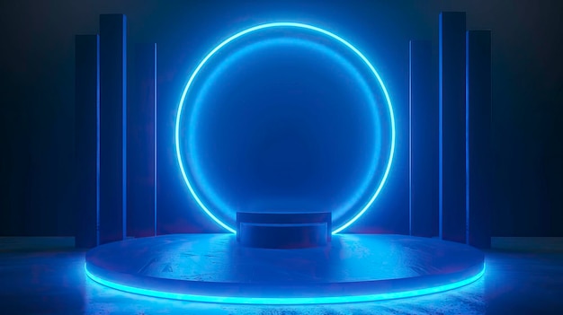 Hintergrund Podium 3D-Licht-Spielkreis blauer Neon-Bühne-Bildschirm Hologramm-Plattform