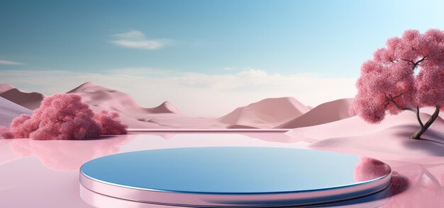 Foto hintergrund podium rosa 3d-produkt himmel plattform anzeige wolke pastell szene rendering stand