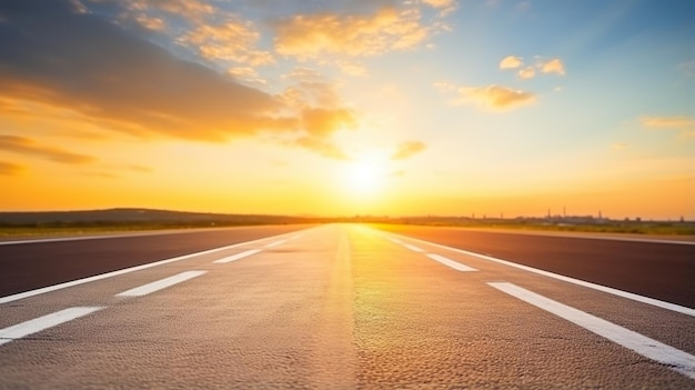 Hintergrund Sonnenuntergang Autobahn lange Straße erstreckt sich in die Ferne leere Straße an einem schönen Nachmittag