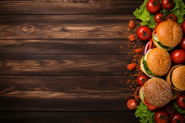 Hintergrund Tafel mit Burger und verschiedenen Zutaten