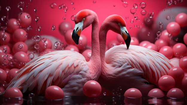 Foto hintergrund valentinstag heiliger aus herzen aus bällen und flamingos