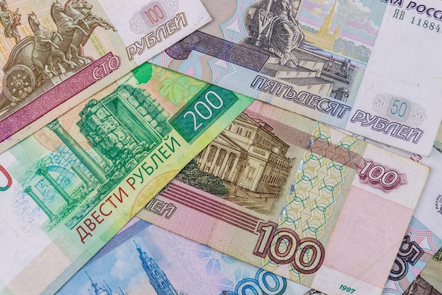 Hintergrund verschiedener Banknoten der russischen Rubel