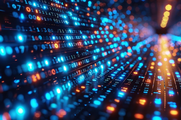Hintergrund von blauen digitalen binären Daten, die auf dem Computerbildschirm angezeigt werden