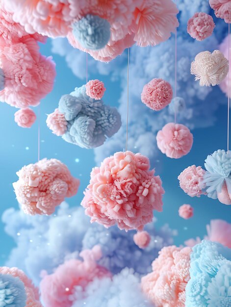 Hintergrund von Fluffy Pom Pom Wolken erstellt mit Fluffy Pom Poms Tactile C Collage Layout Art