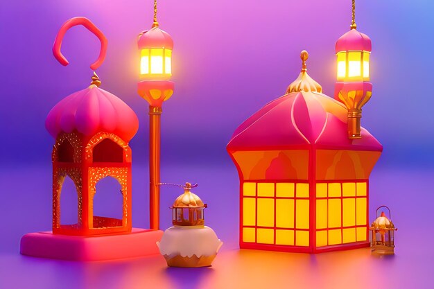 Hintergrund von Ramadan Bunte Moscheenlaterne mit leuchtenden Lichtern