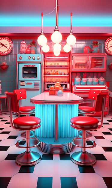 Foto hintergrund von retro diner schachbrett wand hintergrund vinyl booth jukebox content creator konzept