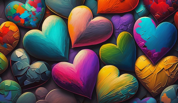 Hintergrund von schönen farbigen Herzen im Ölgemälde Muttertag Valentinstag