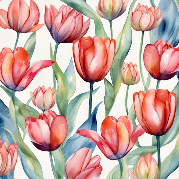 Hintergrund von Tulpen im Aquarelleffekt. Erstellt mit KI