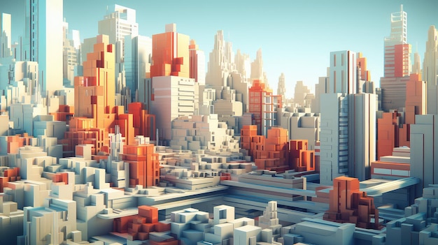 Hintergrund Voxel Stadtlandschaft Illustration Design 3D-Rendering moderne futuristische Ansicht Hintergrund Voxel Stadtlandschaft AI generiert