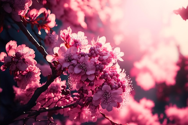 Hintergrund-Zweig mit Sakura-Blüten Pink Cherry Generative AI