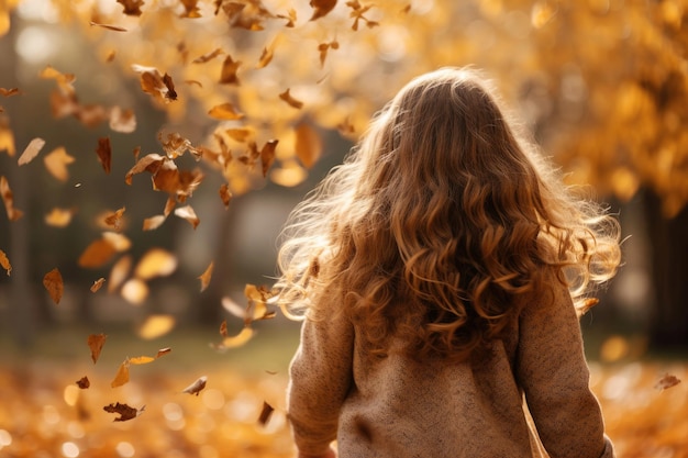 Hintergrundansicht eines jungen Mädchens in einem Herbstpark