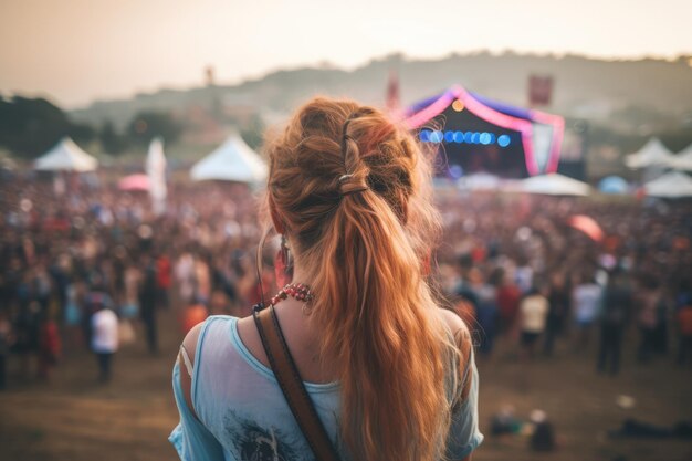 Hintergrundansicht eines Mädchens auf einem Musikfestival