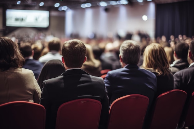 Hintergrundansicht eines Publikums in einem Konferenzsaal, das einem Geschäftsredner zuhört