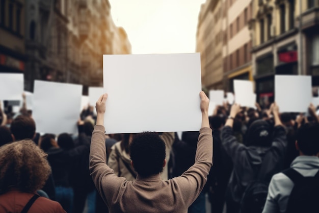 Foto hintergrundansicht von menschen mit leeren plakaten und plakaten bei der straßendemonstration