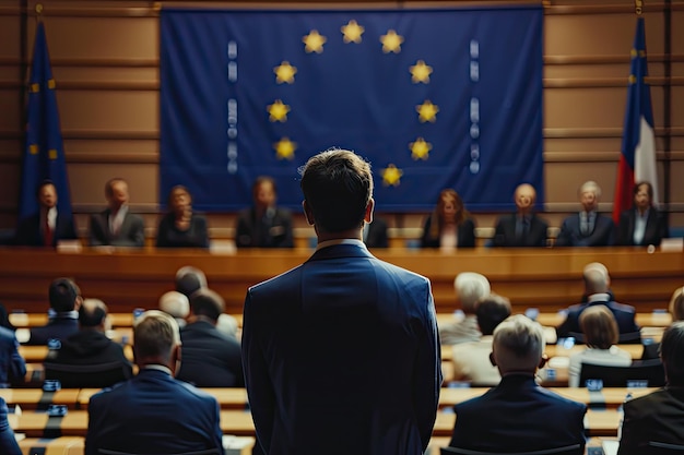 Hintergrundansicht von Regierungsvertretern während einer Sitzung im Sitzungssaal des EU-Parlaments