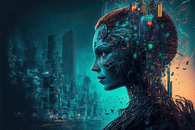 Hintergrundbanner für künstliche Intelligenz und Metaverse mit generativer KI-Technologie