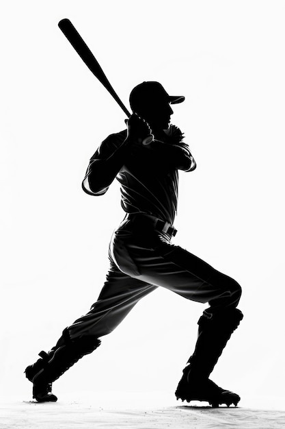 Hintergrundbeleuchtete Baseballspieler-Silhouette isoliert auf weißem Hintergrund Sport-Action-Schuss von Man Batsman