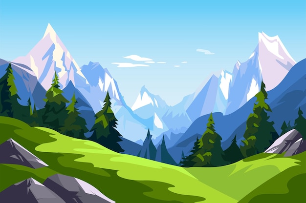 Hintergrundberge Wunderliche Cartoon-Illustration mit majestätischen Bergen