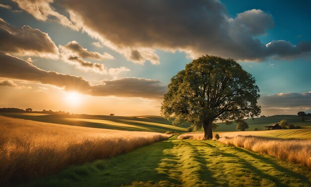 Hintergrundbild „Azurblauer Himmel über Weiden“.